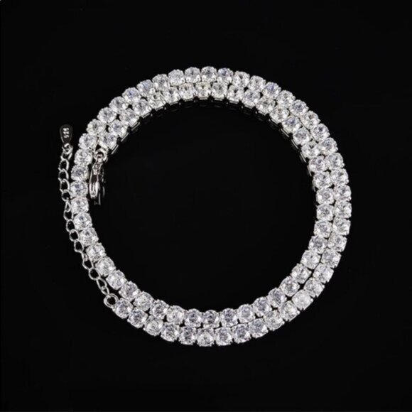 18” NEW 925 STERLING SILVER DIAMOND CHOKER NECKLACE,NICE NECKLACE,CUTE NECKLACE - Picture 3 of 4